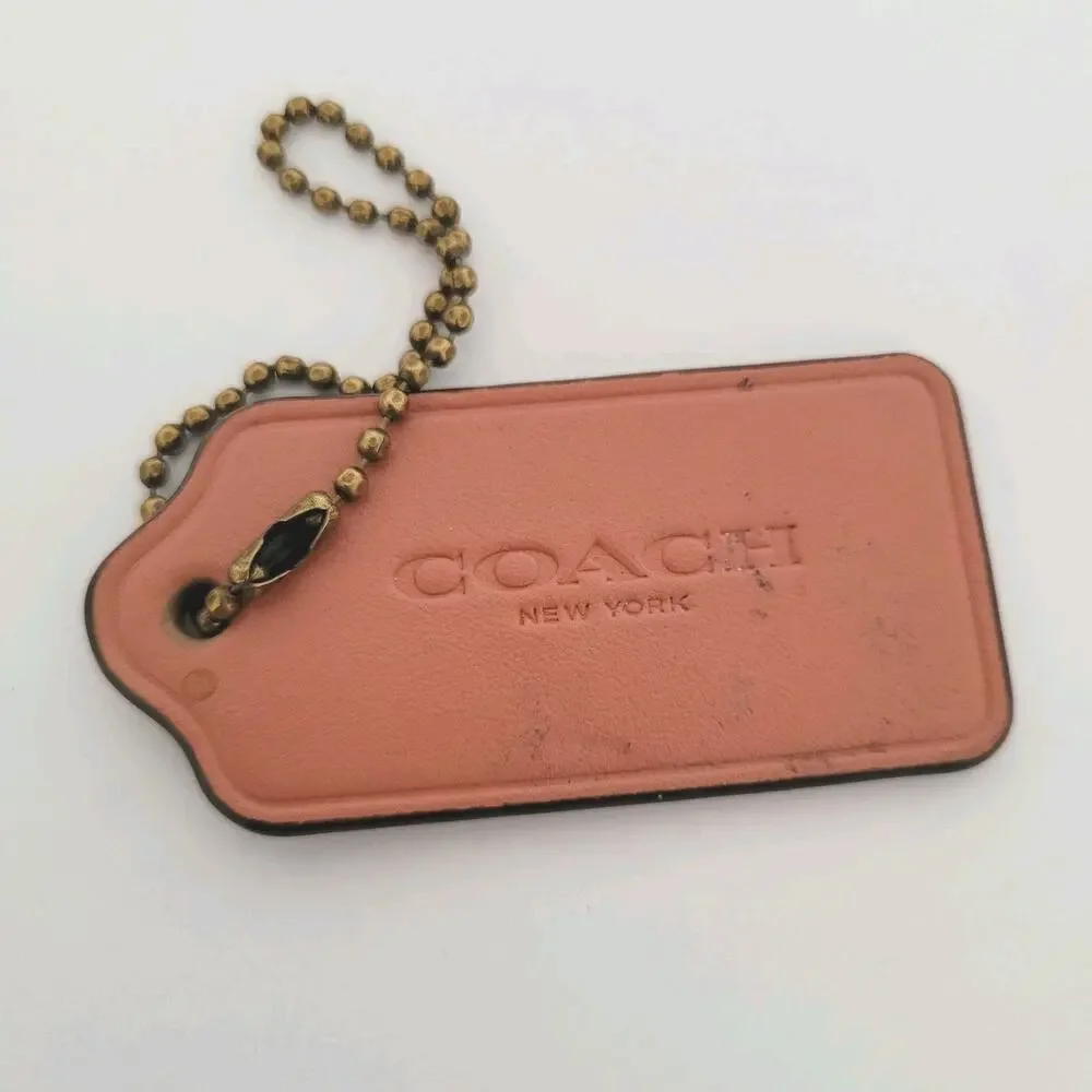Coach Hang Tag Replacement‎ Pink Brown Leather Bag Charm Keychain Large 2,5